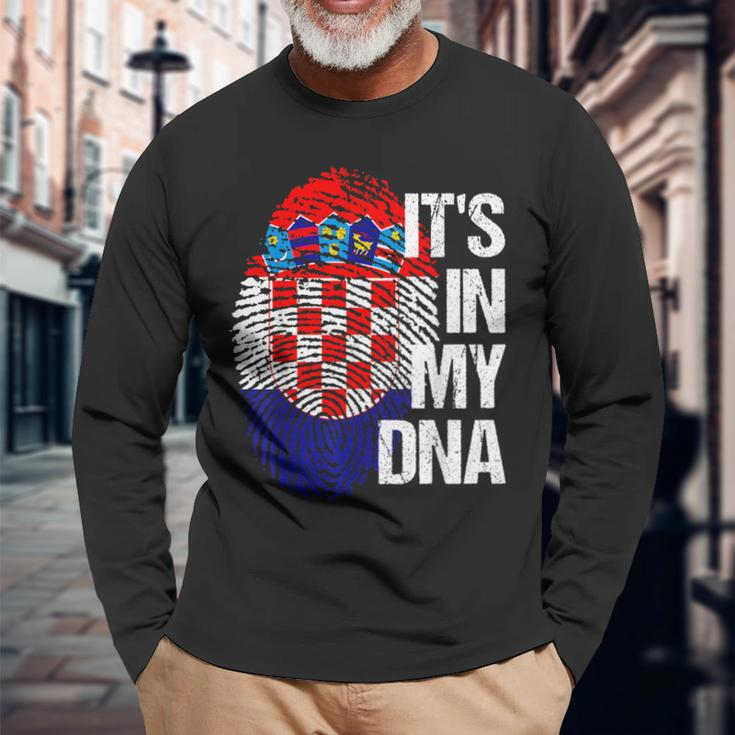 Croatia Hrvatska Flag Home Roots Fingerprint Dna Langarmshirts Geschenke für alte Männer