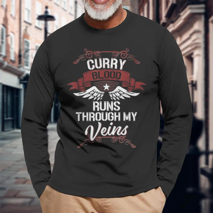 Curry Blood Runs Through My Veins Last Name Family Long Sleeve T-Shirt Gifts for Old Men