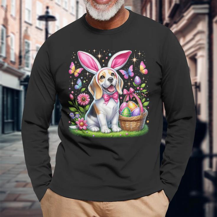 Cute Bunny Beagle Dog Easter Eggs Basket Easter Day Delight Long Sleeve T-Shirt Gifts for Old Men