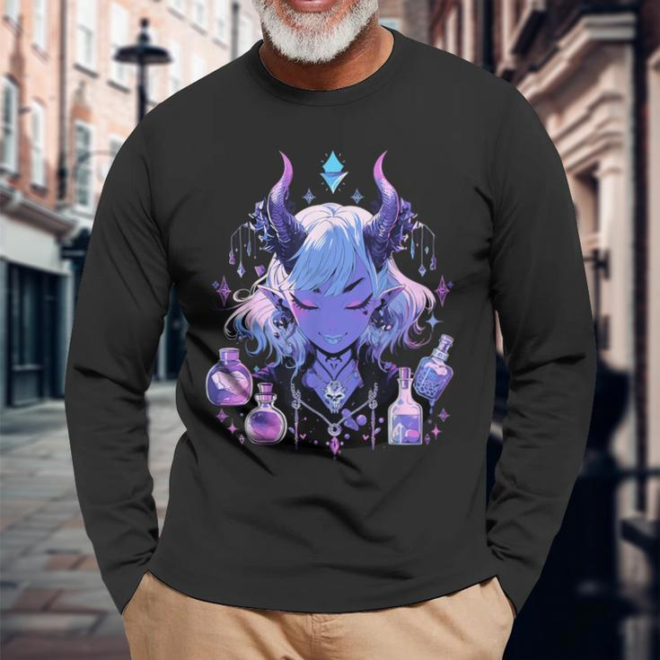 Cute Kawaii Witchy Demonic Lady Crystal Alchemy Pastel Goth Long Sleeve T-Shirt Gifts for Old Men