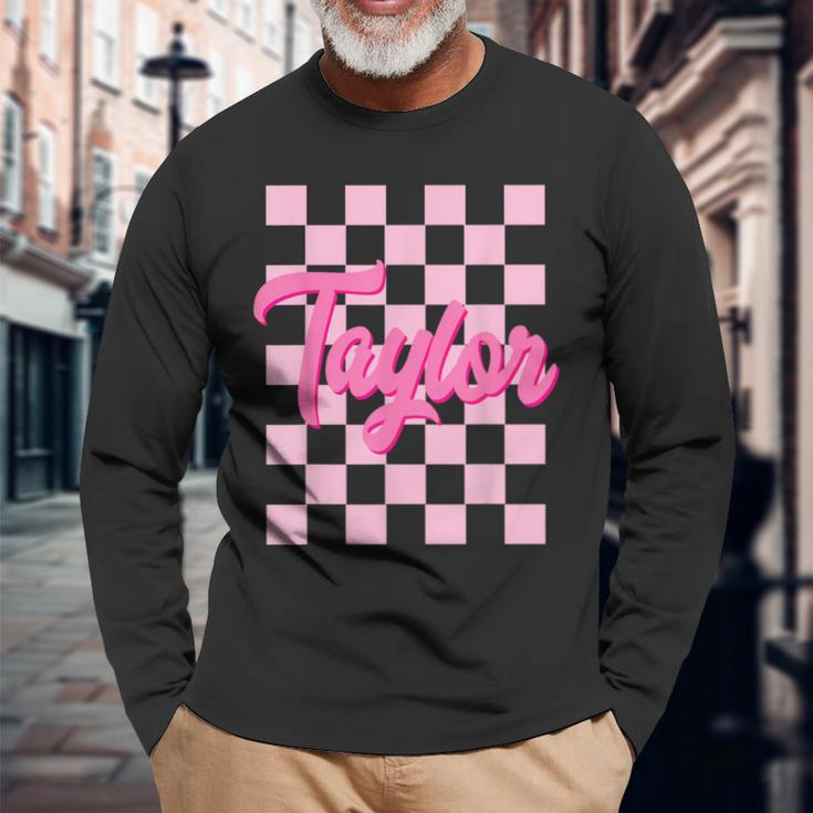 Cute Pink Taylor First Name Personalized Birthday Long Sleeve T-Shirt Gifts for Old Men