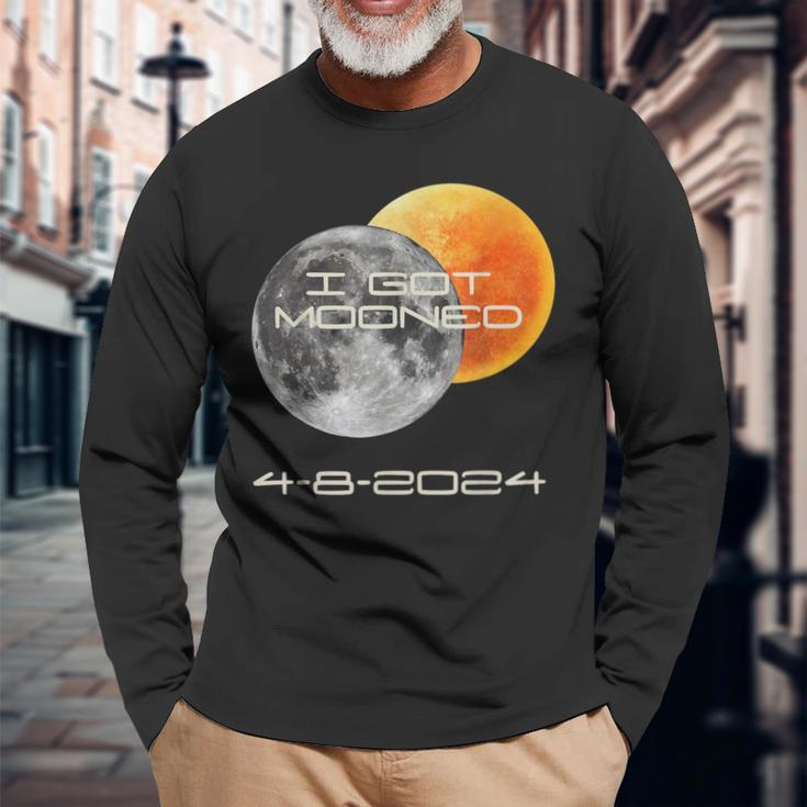 Cute Totality Solar Eclipse 2024 I Got Mooned April 8Th 2024 Long Sleeve T-Shirt Gifts for Old Men