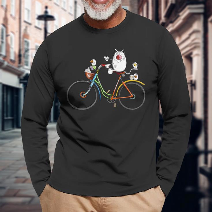 Cycling Cat I Cat Print Cat Fun Langarmshirts Geschenke für alte Männer