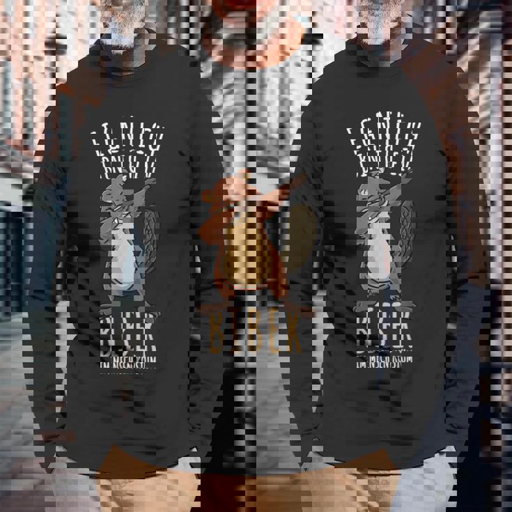 Dabbing Biber Kostüm Jungen Waldtier Black Langarmshirts Geschenke für alte Männer