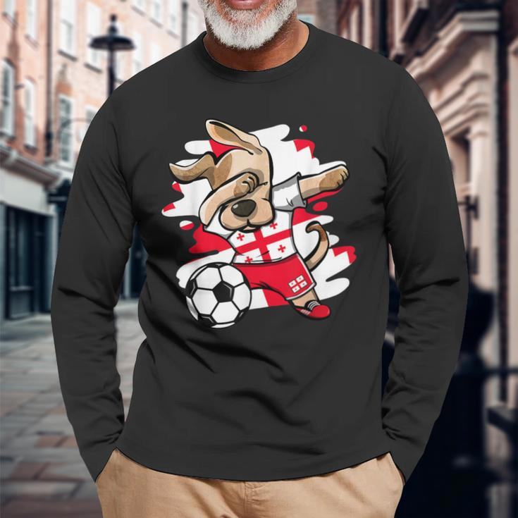 Dabbing Dog Georgia Fußballfans Trikot Georgian Football Langarmshirts Geschenke für alte Männer