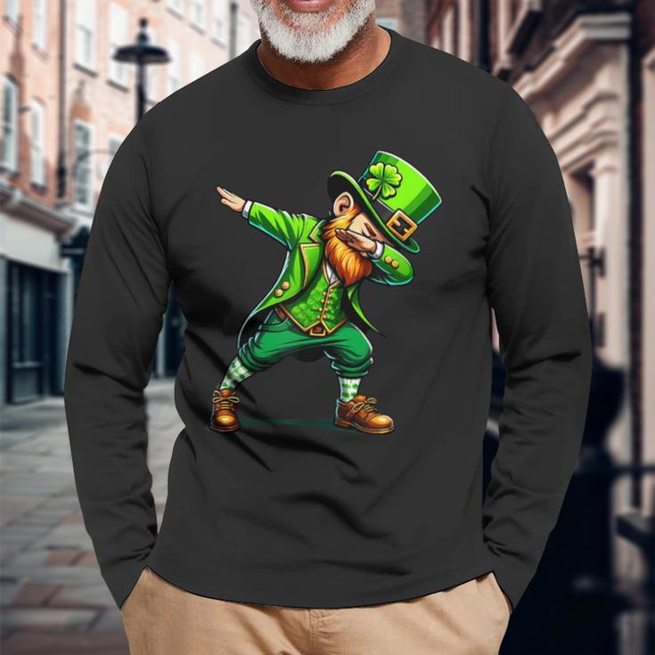 Dabbing Leprechaun St Patrick's Day Irish Long Sleeve T-Shirt Gifts for Old Men