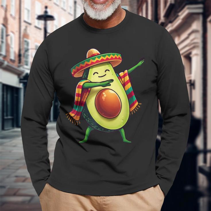 Dabbing Mexican Poncho Avocado Cinco De Mayo Long Sleeve T-Shirt Gifts for Old Men