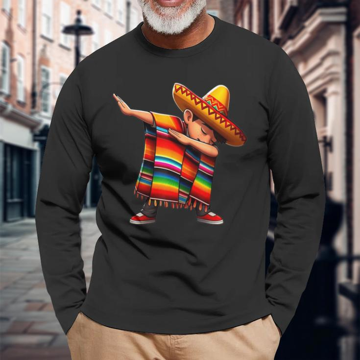 Dabbing Mexican Poncho Cinco De Mayo Boys Sombrero Dab Long Sleeve T-Shirt Gifts for Old Men