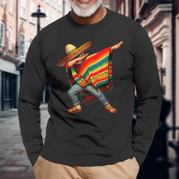 Dabbing Mexican Poncho Cinco De Mayo Boys Toddlers Long Sleeve T-Shirt Gifts for Old Men