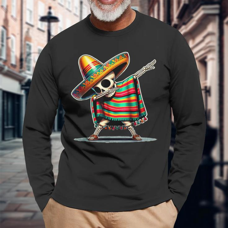 Dabbing Mexican Skeleton Poncho Cinco De Mayo Let's Fiesta Long Sleeve T-Shirt Gifts for Old Men