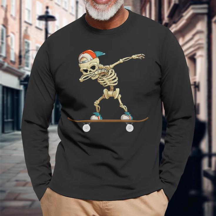 Dabbing Skeleton Skater Black Langarmshirts Geschenke für alte Männer