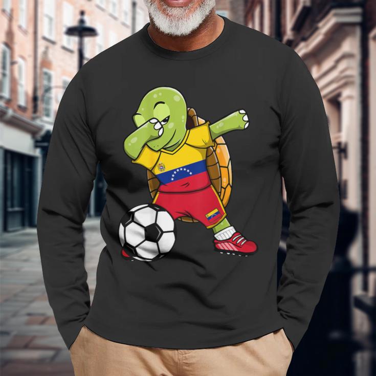 Dabbing Turtle Venezuela Soccer Fans Jersey Flag Football Long Sleeve T-Shirt Gifts for Old Men