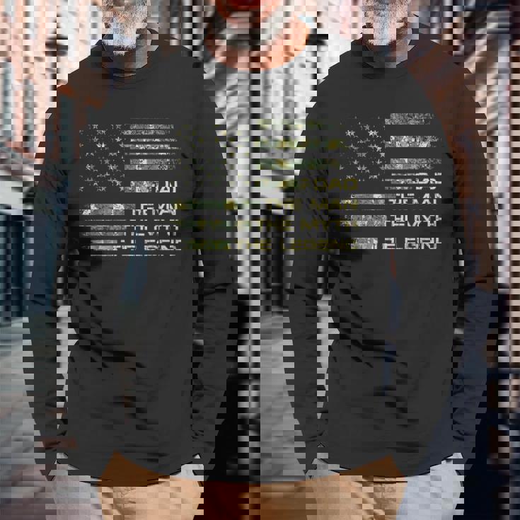 Dad The Man The Myth The Legend Fathers Day Camo Us Flag Long Sleeve T-Shirt Gifts for Old Men