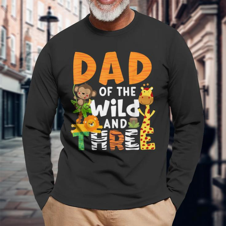 Dad Of The Wild And 3 Three Jungle Zoo Theme Birthday Safari Long Sleeve T-Shirt Gifts for Old Men