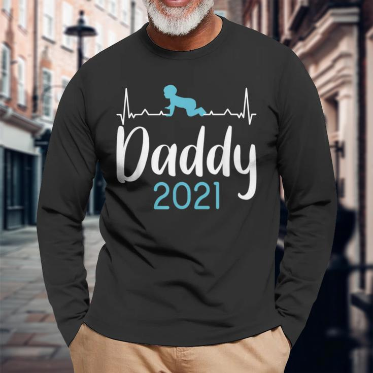 Daddy 2021 Baby Heartbeat Ecg Fatherhood Pregnancy Long Sleeve T-Shirt Gifts for Old Men