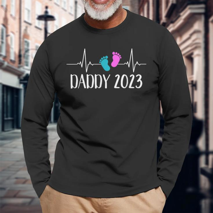 Daddy 2023 Foot Heartbeat Blue And Purple Long Sleeve T-Shirt Gifts for Old Men