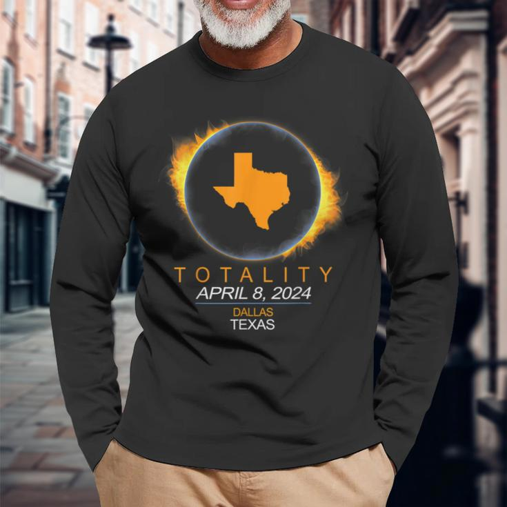 Dallas Texas Total Solar Eclipse 2024 Long Sleeve T-Shirt Gifts for Old Men