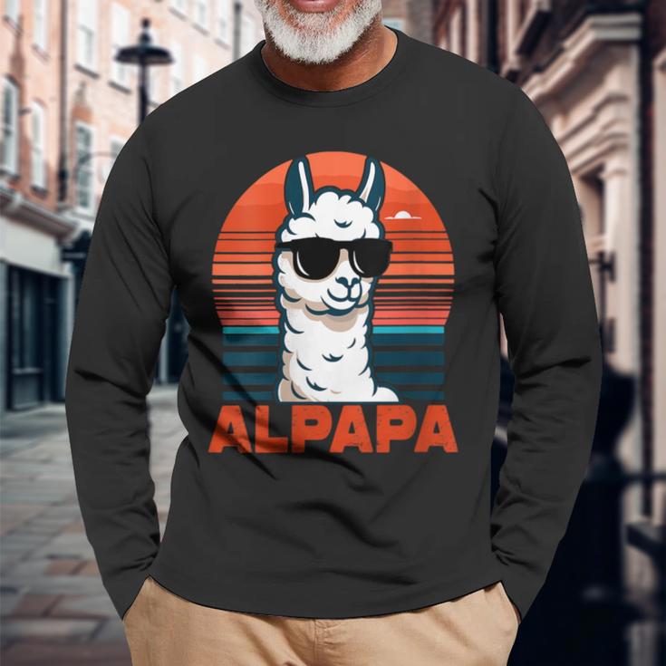 Damen Alpapaatertag Bester Papa Alpaka Alpapa Mit Sonnenbrille Mit-Ausschnitt Langarmshirts Geschenke für alte Männer