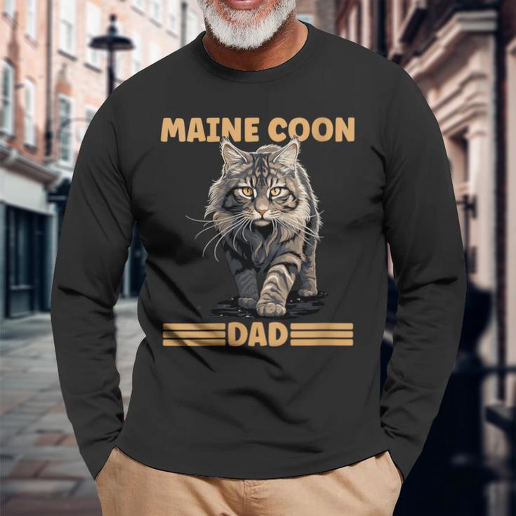 Damen Maine Coon Papa Katzenliebhaber Maine Coon Dad Mit-Ausschnitt Langarmshirts Geschenke für alte Männer