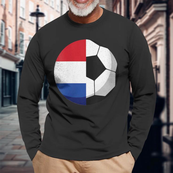 Damen Niederlande Flagge Niederländischer Papa Fußballtorwart Mit-Ausschnitt Langarmshirts Geschenke für alte Männer