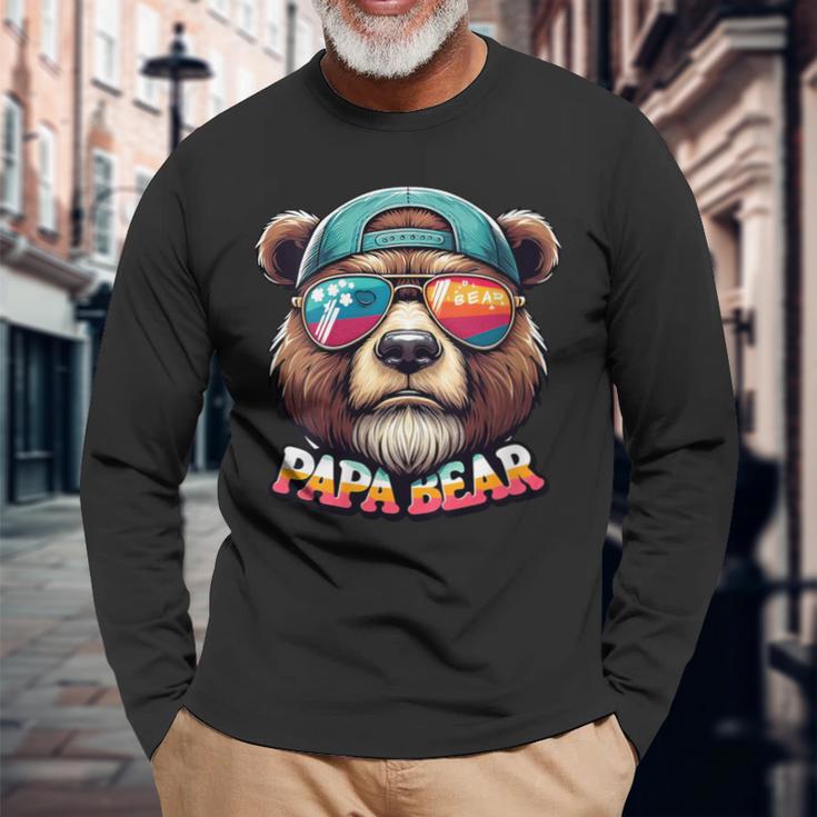 Damen Papa Bär Papa Bearatertagsgeschenk Für Papa Spruch Lustig Mit-Ausschnitt Langarmshirts Geschenke für alte Männer