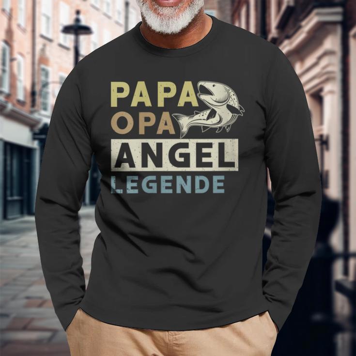 Damen Papa Opa Angel Legende Geschenk Zumatertag Für Angler Mit-Ausschnitt Langarmshirts Geschenke für alte Männer