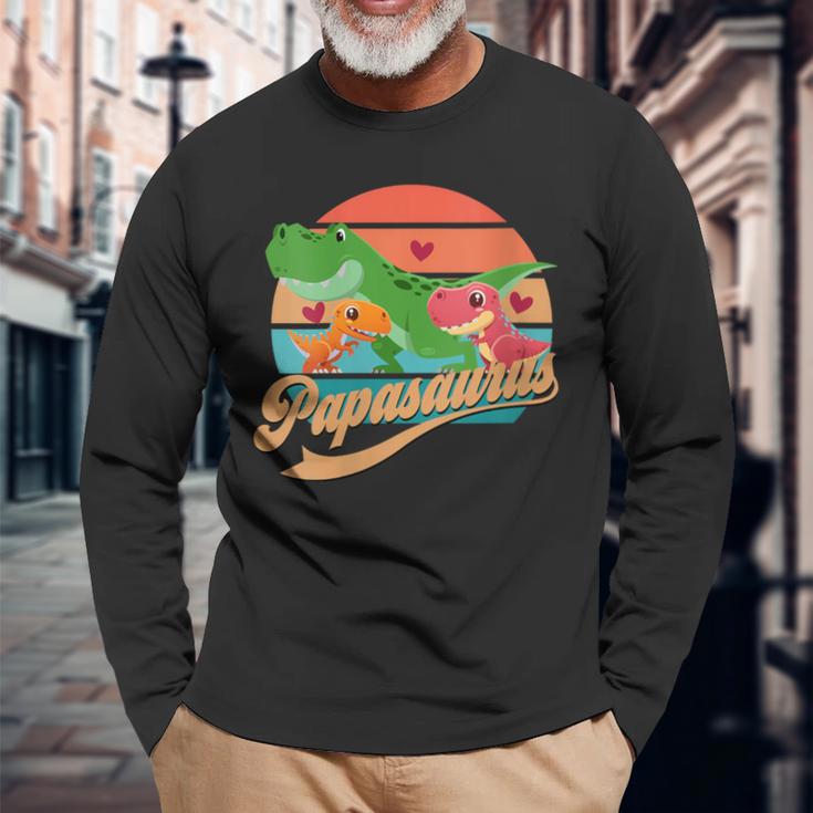 Damen Papasaurus Lustigesater Spruch Papa Dino Mit-Ausschnitt Langarmshirts Geschenke für alte Männer