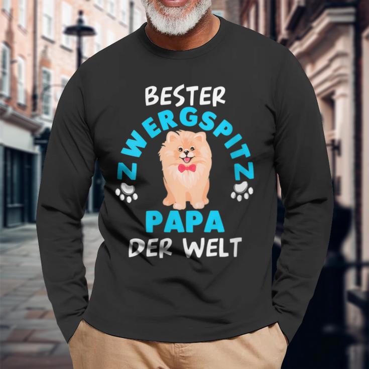 Damen Pomeranian Zwergspitz Papaatertag Papa Mit-Ausschnitt Langarmshirts Geschenke für alte Männer