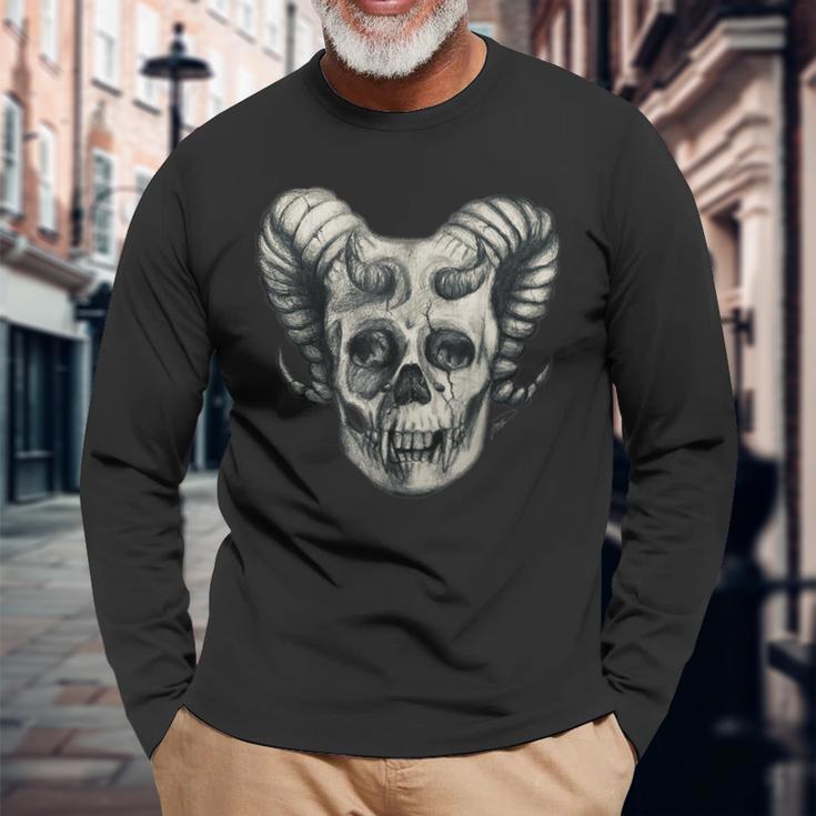 Dämonenschädel Demon Skull Totenkopf Teufel Langarmshirts Geschenke für alte Männer