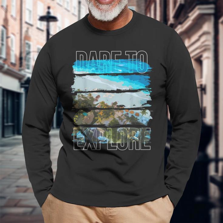 Dare To Explore Beach Long Sleeve T-Shirt Gifts for Old Men