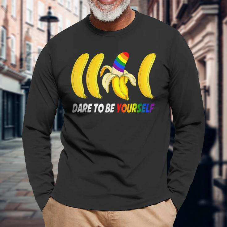 Dare To Be Yourself Bananas Gay Lgbt Pride Long Sleeve T-Shirt Gifts for Old Men