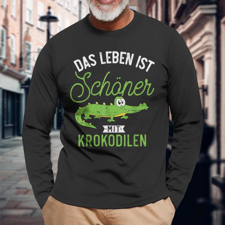 Das Leben Ist Schöner Mit Krokodilen Zoo Animal Crocodile Langarmshirts Geschenke für alte Männer