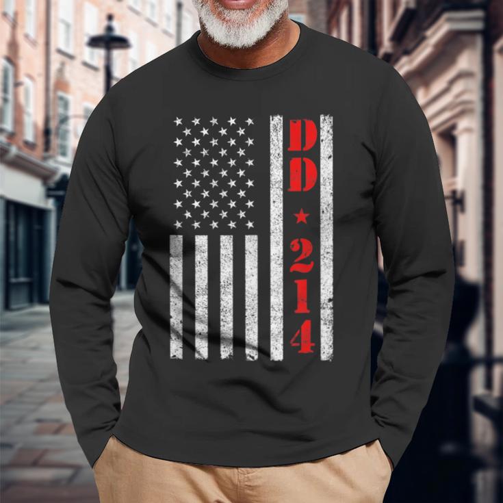 Dd-214 Alumni Vintage American Flag Us Military Veteran Long Sleeve T-Shirt Gifts for Old Men