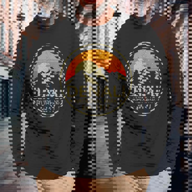 Denali National Park Alaska Retro Hiking Camping Long Sleeve T-Shirt Gifts for Old Men