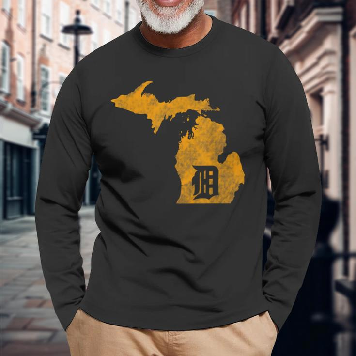 Detroit Michigan Motor City Midwest D Mitten Long Sleeve T-Shirt Gifts for Old Men