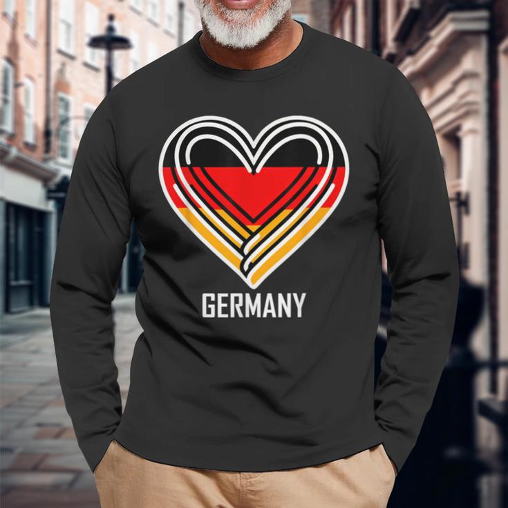 Deutsch Banner Fan Deutschland Flagge Herz Langarmshirts Geschenke für alte Männer