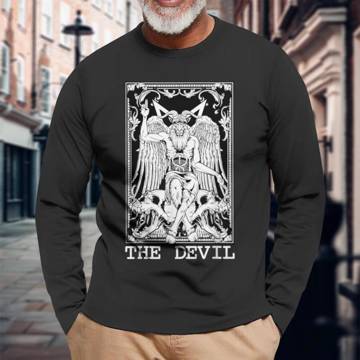 The Devil Horned Demon Tarot Card Witchy Satanic Occult Long Sleeve T-Shirt Gifts for Old Men