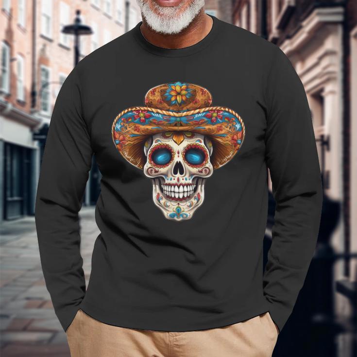 Dia De Los Muertos Carnival Mexican Head Sugar Skull Langarmshirts Geschenke für alte Männer