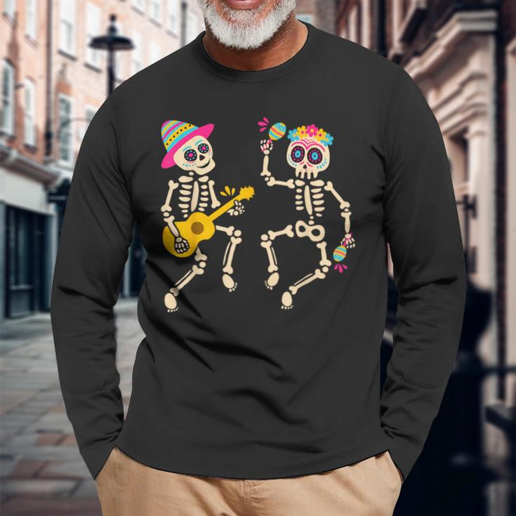 Dia De Los Muertos Skeleton Dancing Skull Day Of The Dead Long Sleeve T-Shirt Gifts for Old Men