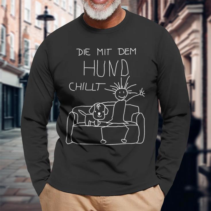 Die Mit Dem Hund Chillt Dog Owners Dog Black S Langarmshirts Geschenke für alte Männer