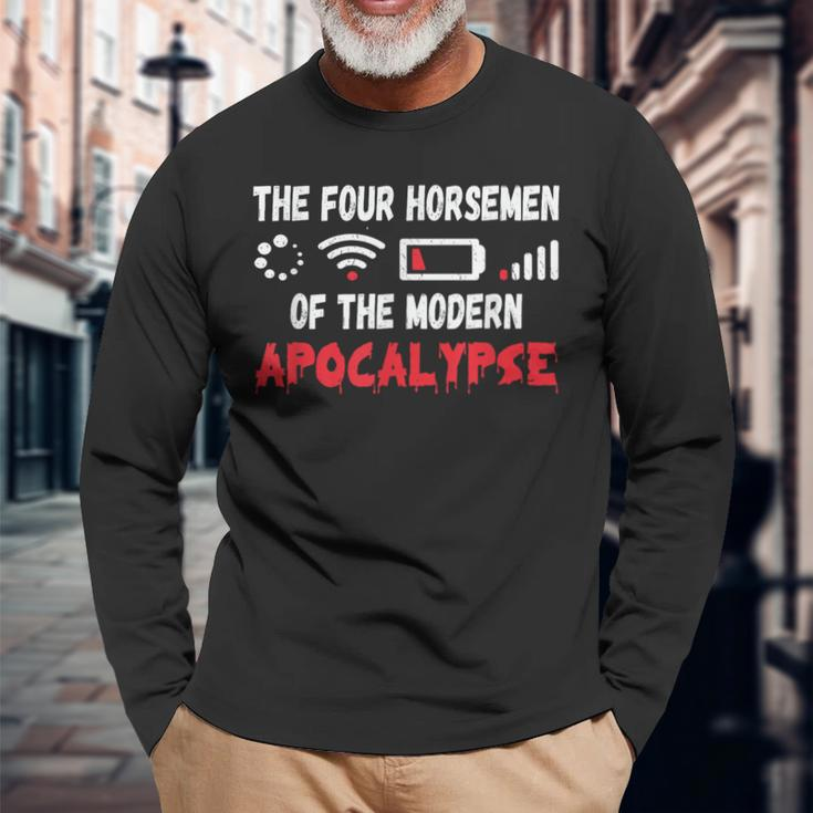 Die Vier Modernen Apokalyptischen Reiter Langarmshirts, Schwarz, Spaßmotiv Geschenke für alte Männer