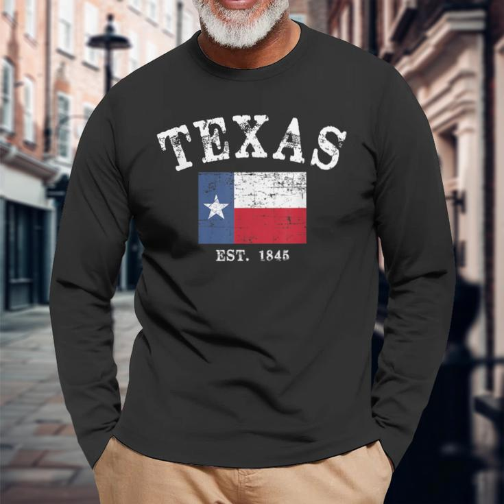 Distressed Texas State Flag Long Sleeve T-Shirt Gifts for Old Men
