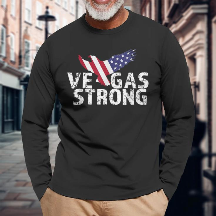 Distressed Vegas Strong American Flag Eagle Long Sleeve T-Shirt Gifts for Old Men