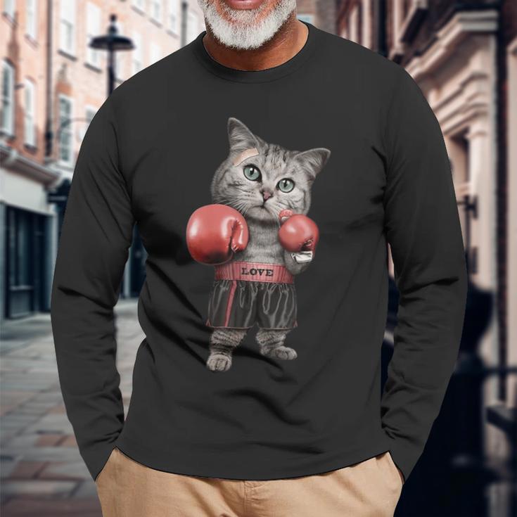 Divertido Gato De Boxeo Amantes Del Boxeo Y Boxeador Camiseta de manga larga Regalos para ancianos