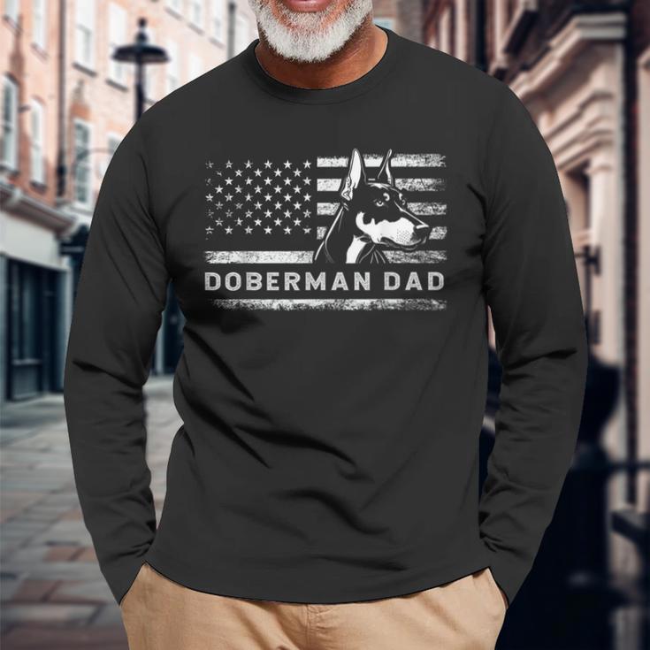 Doberman Pinscher Dog Dad American Flag Dobie Dad Long Sleeve T-Shirt Gifts for Old Men