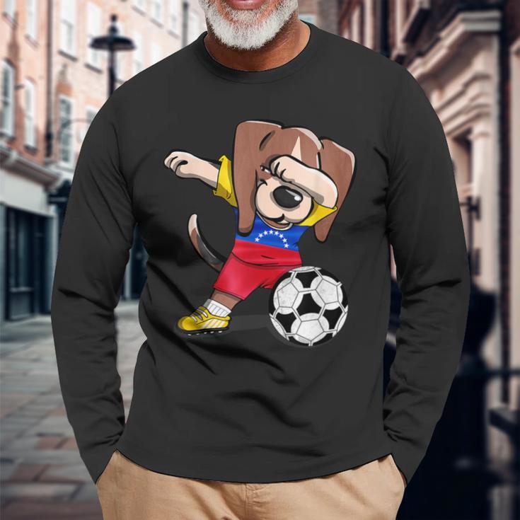 Dog Dabbing Venezuela Soccer Jersey Venezuelan Football Long Sleeve T-Shirt Gifts for Old Men