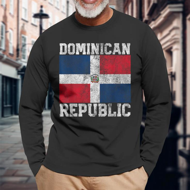 Dominican Republic Flag Family Pride Country Vintage Long Sleeve T-Shirt Gifts for Old Men