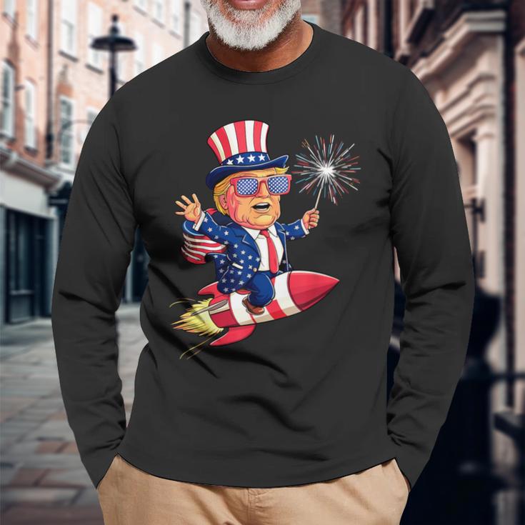 Donald Trump 2024 Happy 4Th Of July Trump American Flag Long Sleeve T-Shirt Gifts for Old Men