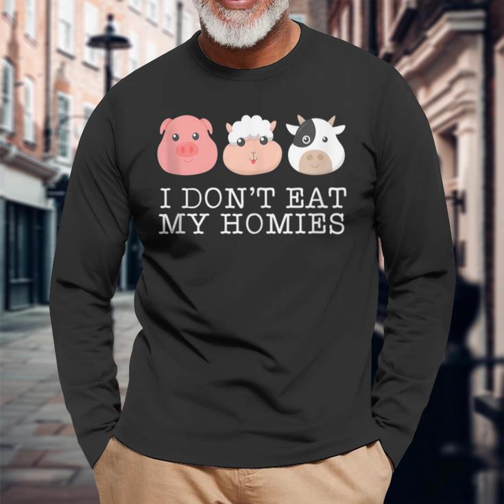 I Don't Eat My Homies Vegan Animal Lover Long Sleeve T-Shirt Gifts for Old Men