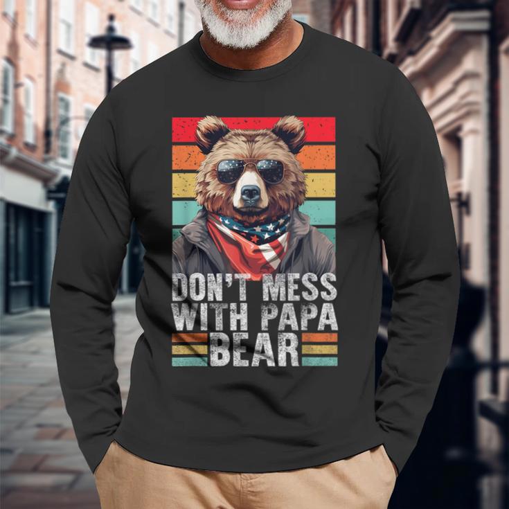 Don't Mess With Papa Bear Vintage Papa Bear Father's Day Long Sleeve T-Shirt Gifts for Old Men